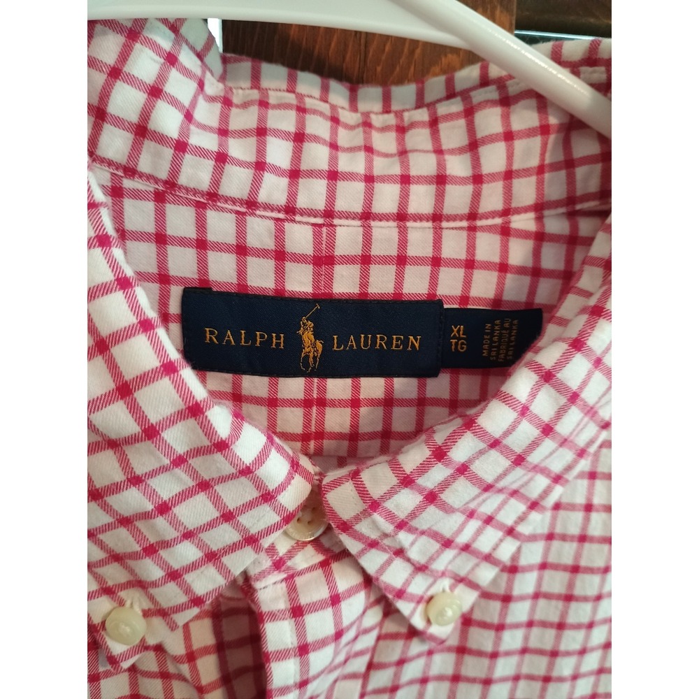 Ralph Lauren Pink White Checkered Classic Long Sleeve Dress Shirt Size XLarge